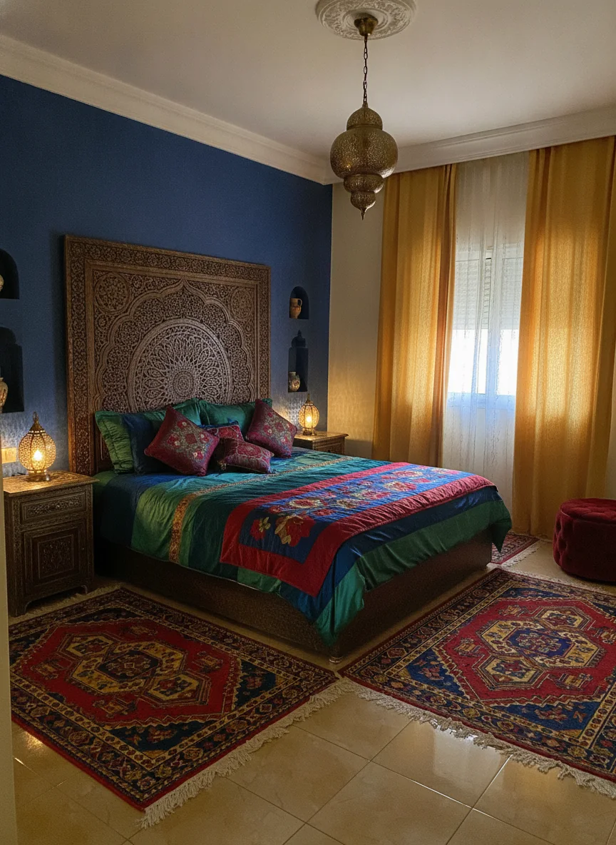 The same bedroom in the Moroccan Vibrance style
